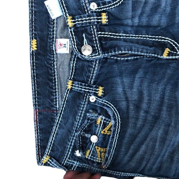 Rare True Religion Jeans Size 34 STRAIGHT YELLOW STITCH Blue - Picture 13 of 13